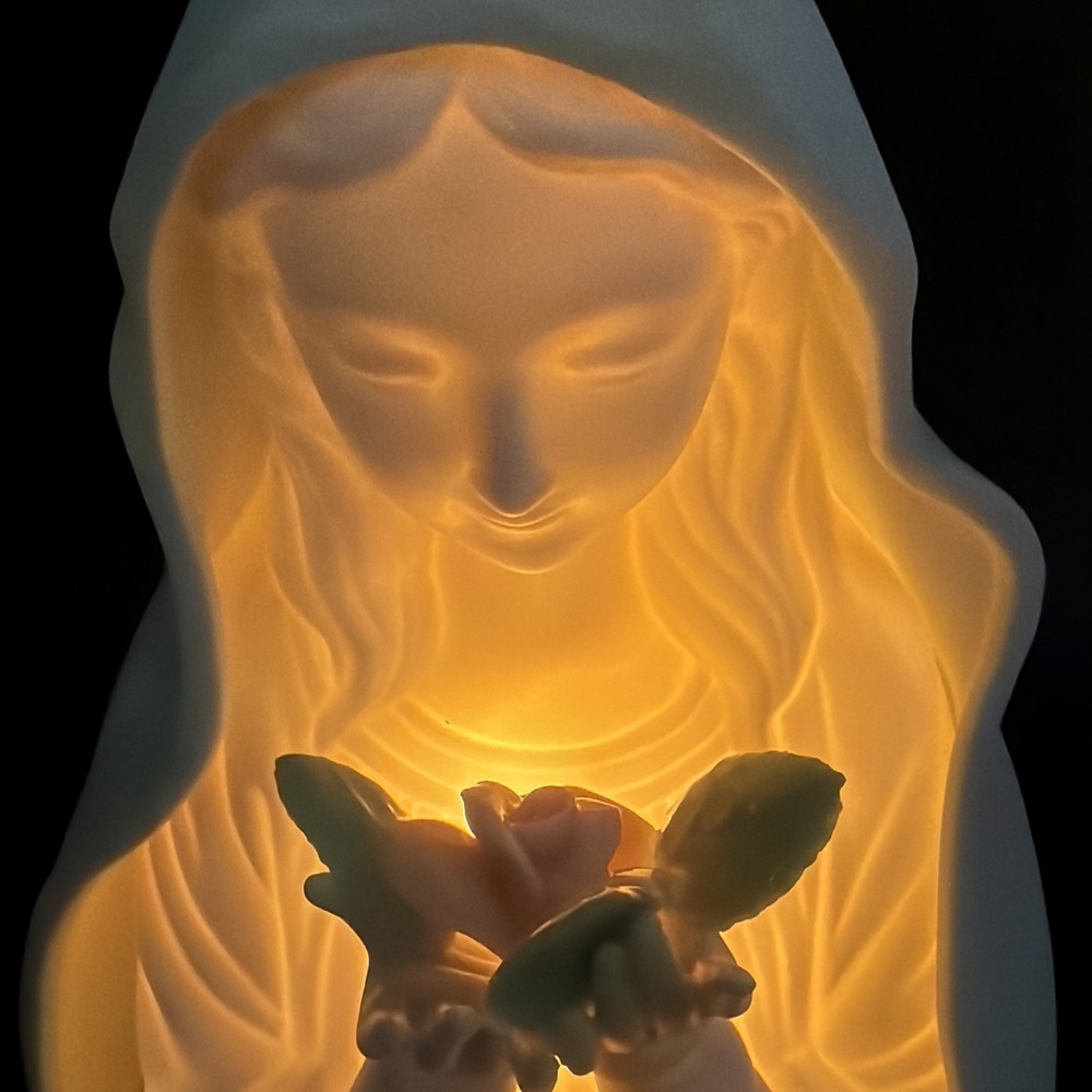 Vintage Virgin Mary Madonna Ceramic Night Light Praying Rose Taiwan Religious